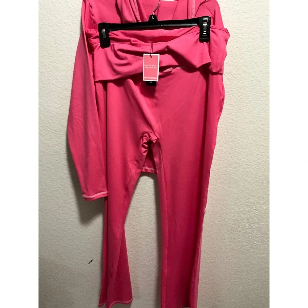 PRETTYLITTLETHING Pink Tracksuit Set Hoodie Pants‎ Women's Size L NWT